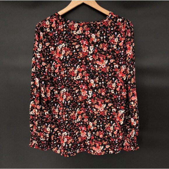 Pleione Women's Ditsy Floral Blouse M Black Red Boho Cottagecore Peasant Office - Picture 2 of 6